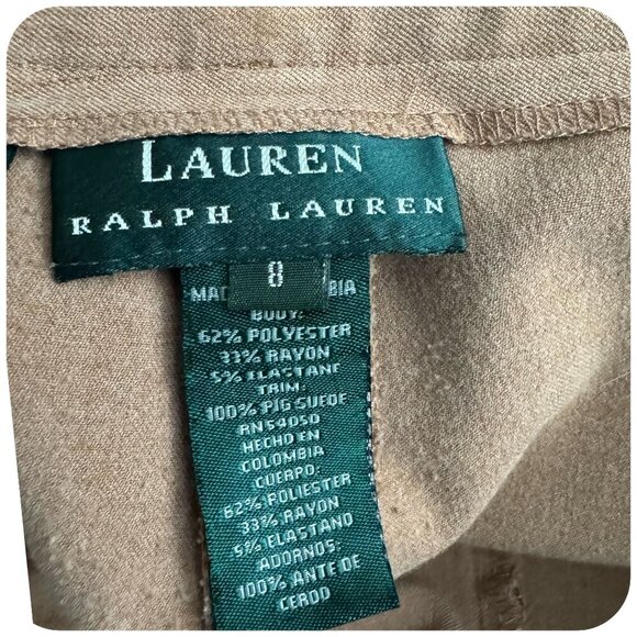 LAUREN Ralph Lauren Khaki Brown Leather Patch Equestrian Trousers Womens SZ 8 - Picture 3 of 8